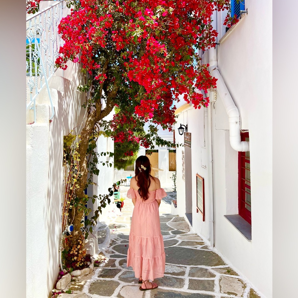 Peach Pink off shoulder ruffle maxi dress bridesmaid summer hem